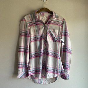 NWT Gap Pink Button Down Plaid Shirt Size XXS Fall Retro